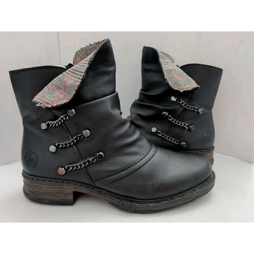 Rieker Women's Felice 80 Schwarz Black Ankle Lined Boots Sz 41 / 9.5-10US